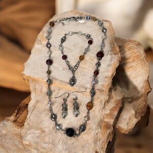 Silver Multi Assorted Beaded  3 Piece Necklace Set